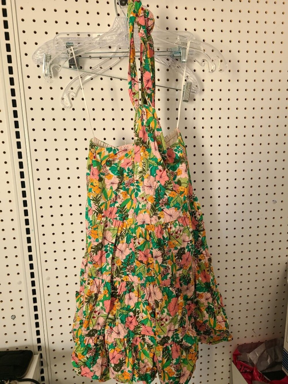 Copper K Floral Halter Neck Tiered Dress In Bright Multicolor Size S